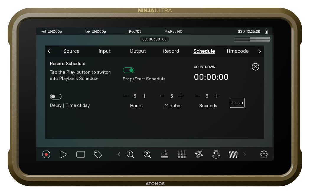 Atomos Ninja Ultra showing the RecordAssist interface, Atomos Ninja Ultra